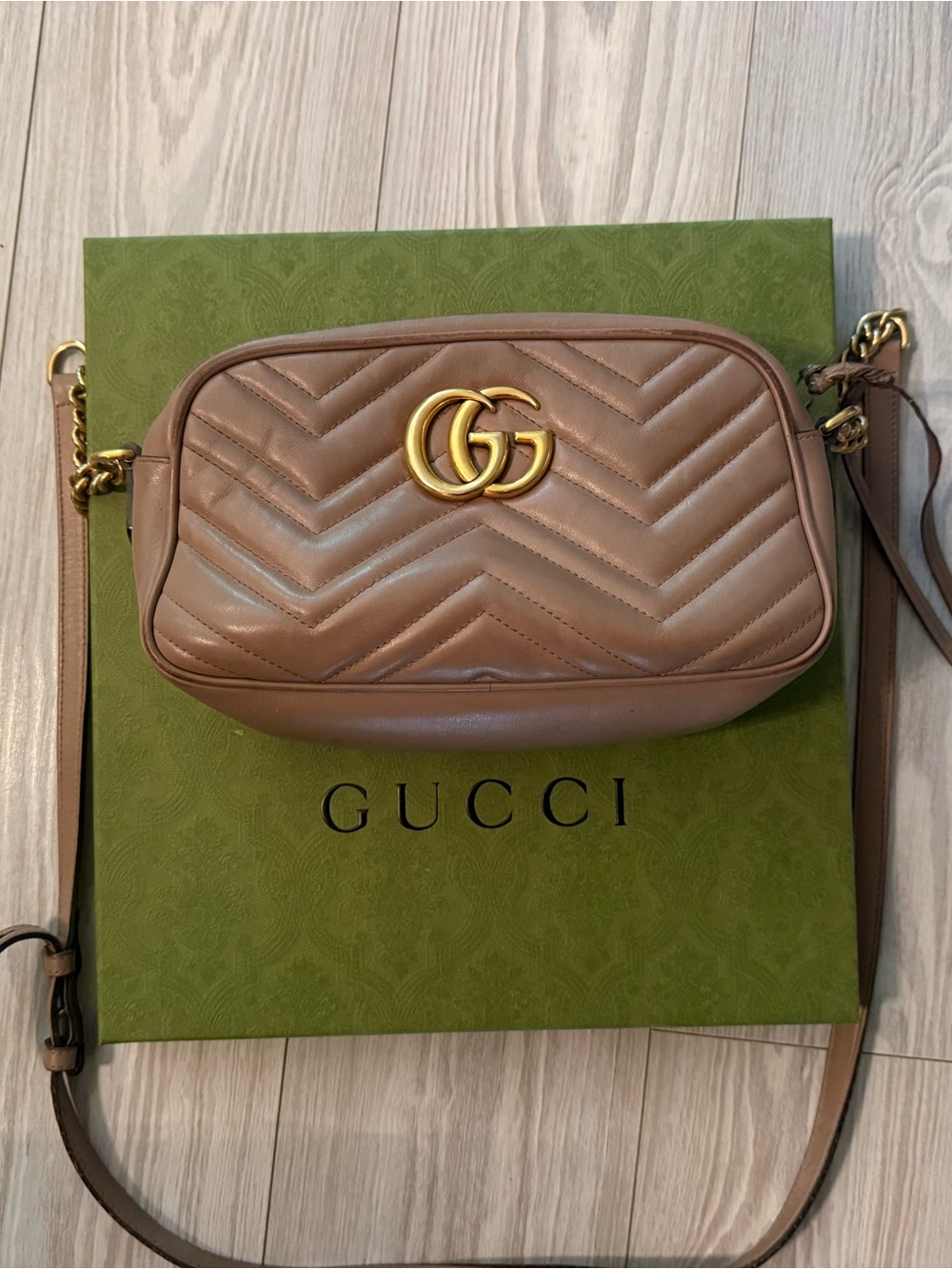 Gucci Tan Chevron Leather Crossbody with Gold GG